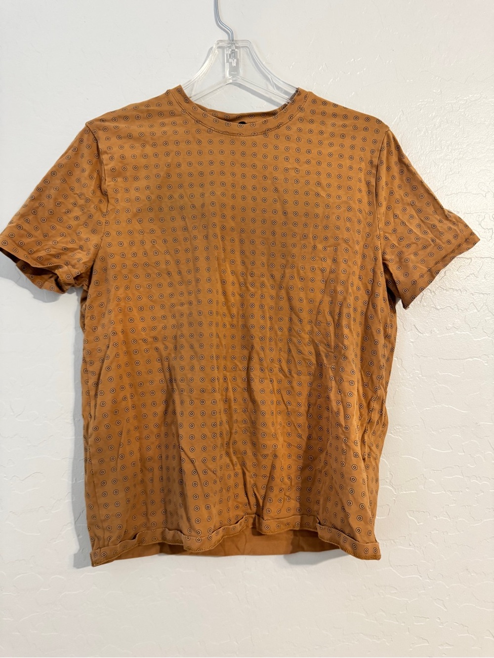👕Express Brown Geometric Print Crew Neck Short Sleeve T-Shirt Men's M